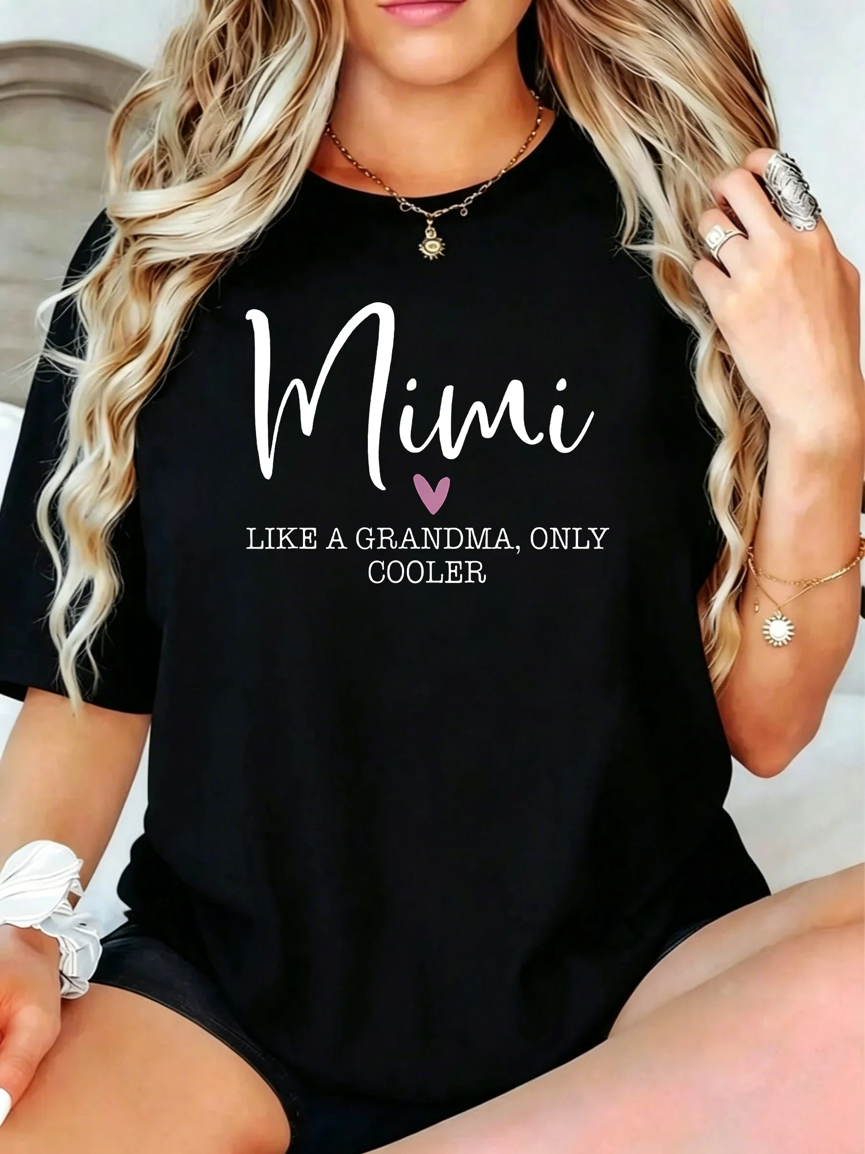 1 camiseta de talla grande para mujer, camiseta Mimi con estampado de corazón y texto, camiseta holgada para mujer
