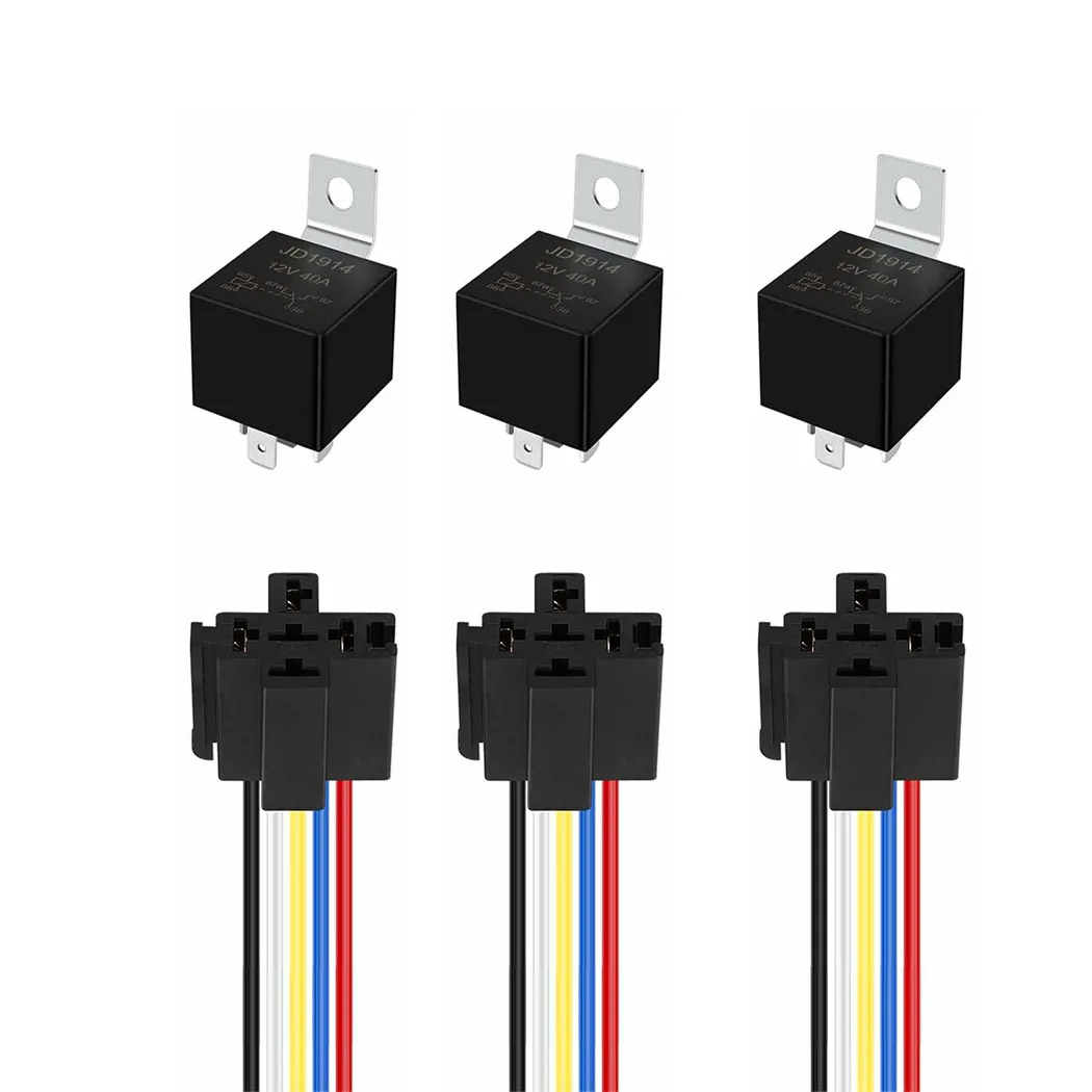 Automotive Relay Harness Kit 4-Pin SPST 40A 12V Sockets Switch Relays with 12&16 AWG Tinned Heavy-Duty Wires, 40 AMP for Car Tru