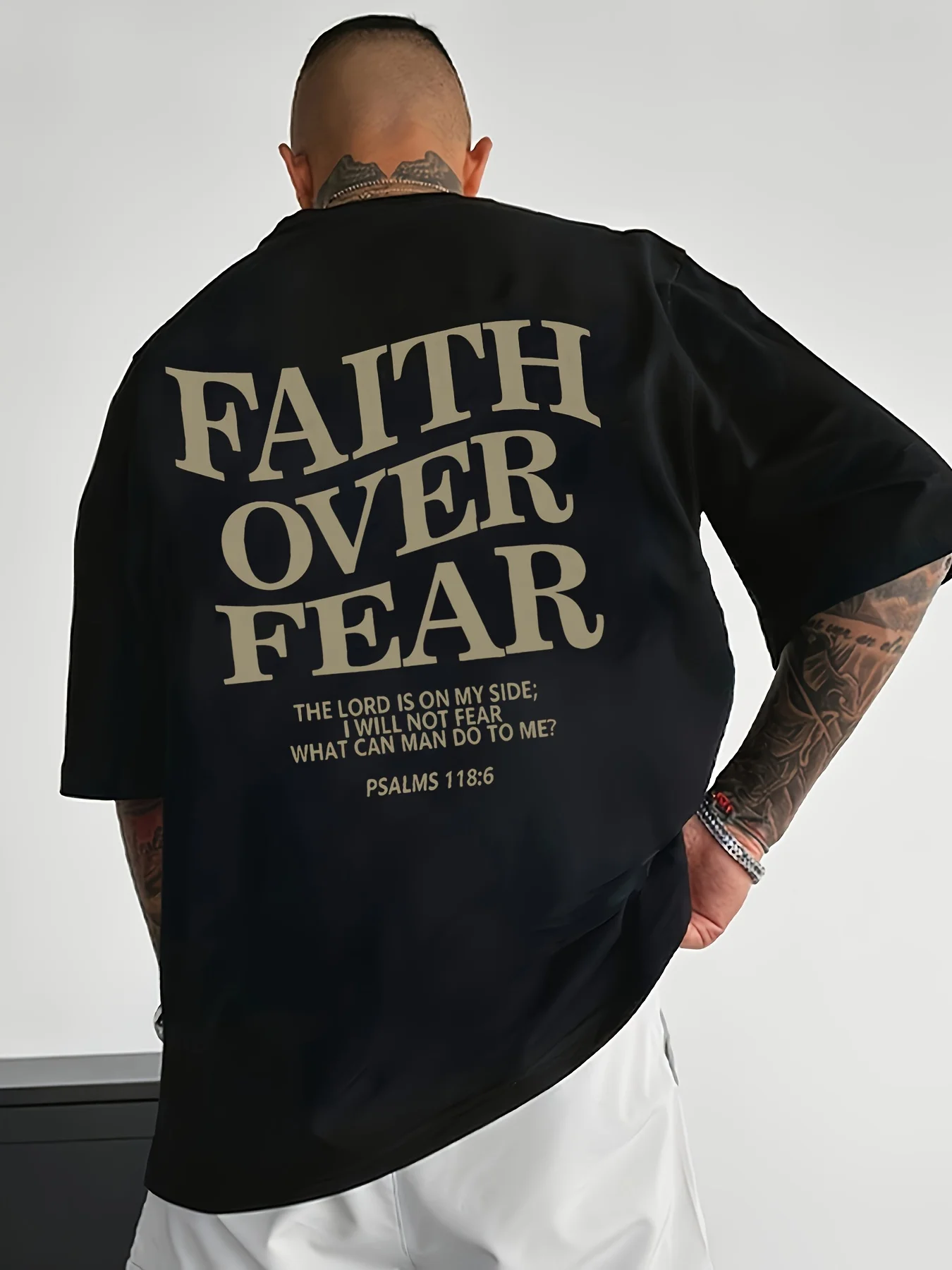 Men's summer 100% pure cotton fashionable casual sports loose FAITH OVER FEAR print round neck short sleeved T-shirt top