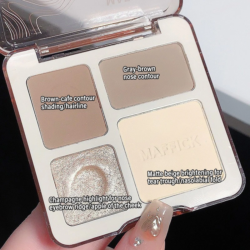 4-Color كونتور تسليط الضوء على لوحة إصلاح بيرليسسينت ماتي السلس دائم ثلاثية الأبعاد الأنف الظل الوجه تسليط الضوء على سطع كونتور ماكياج