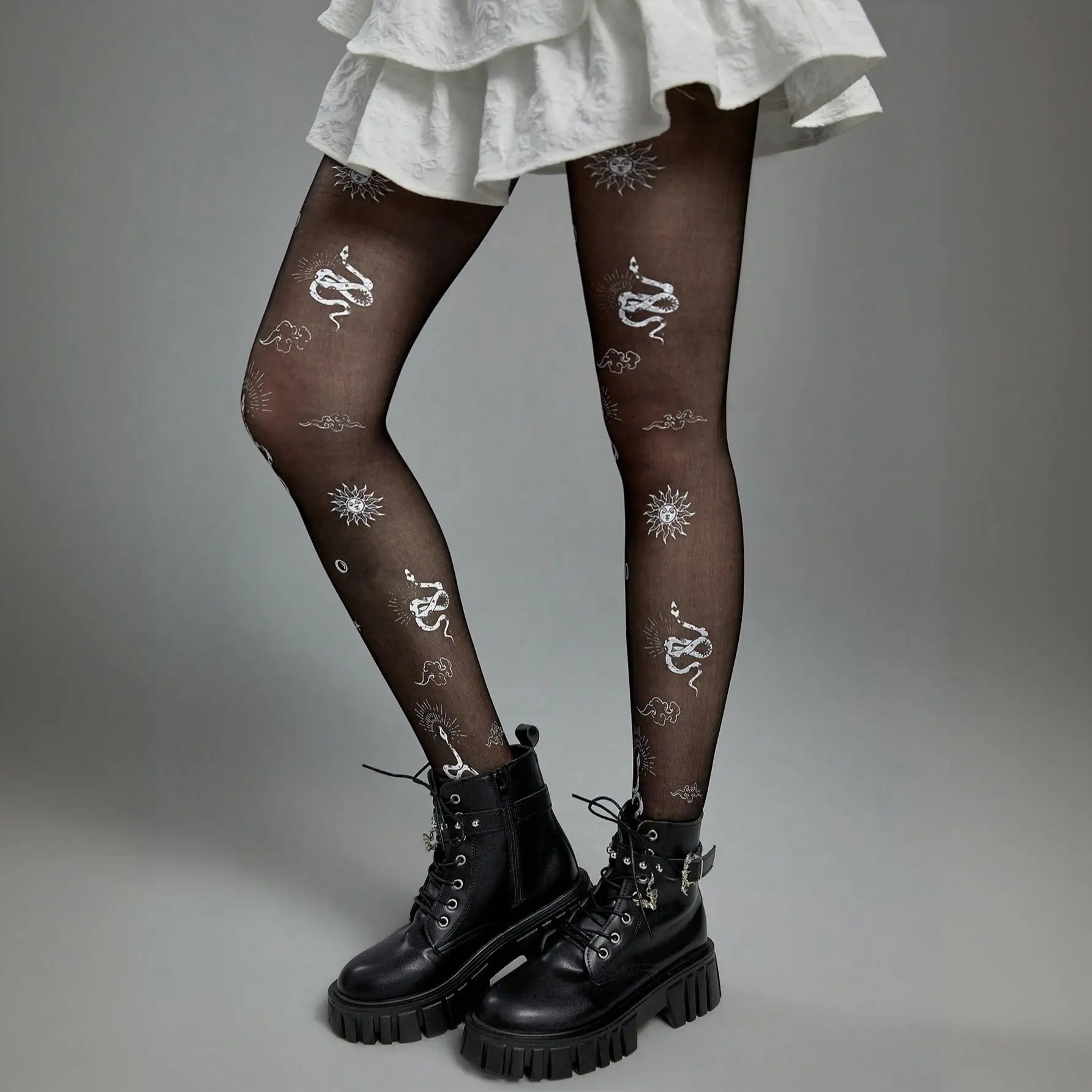 Fashion Simple Butterfly Print Women's Pantyhose Summer Sexy Black Thin Hottie Lolita Snake Pattern Nylon Tights