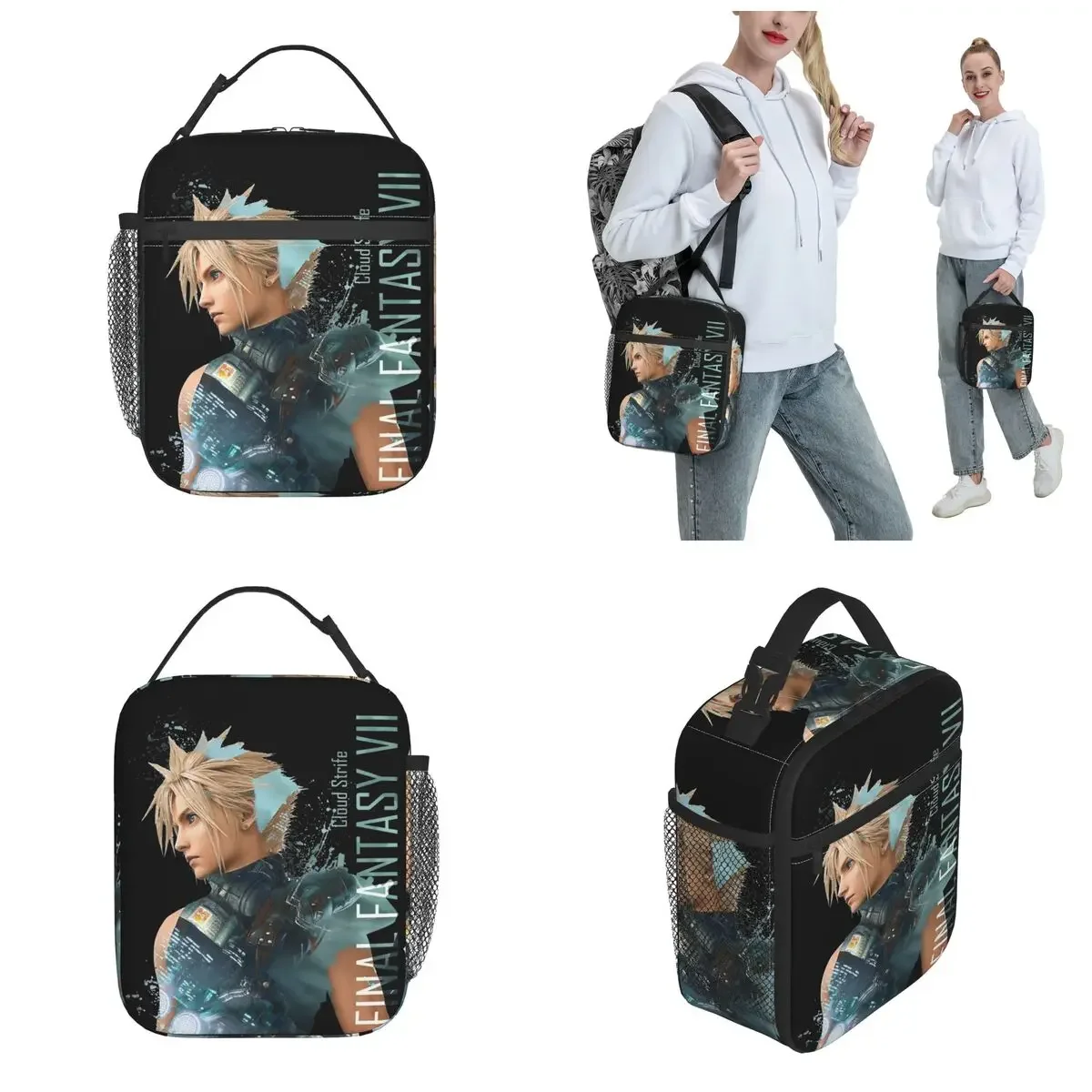 Cloud Strife Final Fantasy 7 Games Insulated Lunch Bag For School FF7 Food Storage Bag Portable Cooler Thermal Bento Box