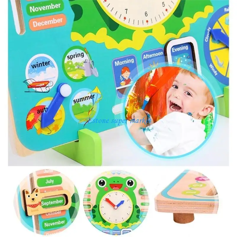 090b学校ティーチングカレンダークロックおもちゃ教室学習エイズ天気季節の認知教育時計の子供たちの好意