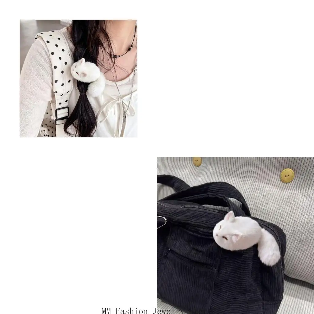 Plush Hair Clip with Animal Ear and Tail Lovely Barrette for Kids Casual Styling D0UB