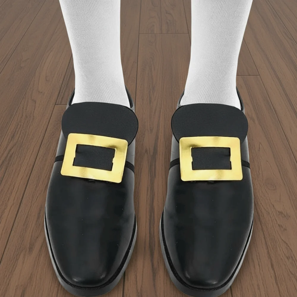 1 Pair Faux Leather Tongue Black Shoe Buckles Square Frame Detachable Slip on Medieval Costume Props Universal Shoe Size