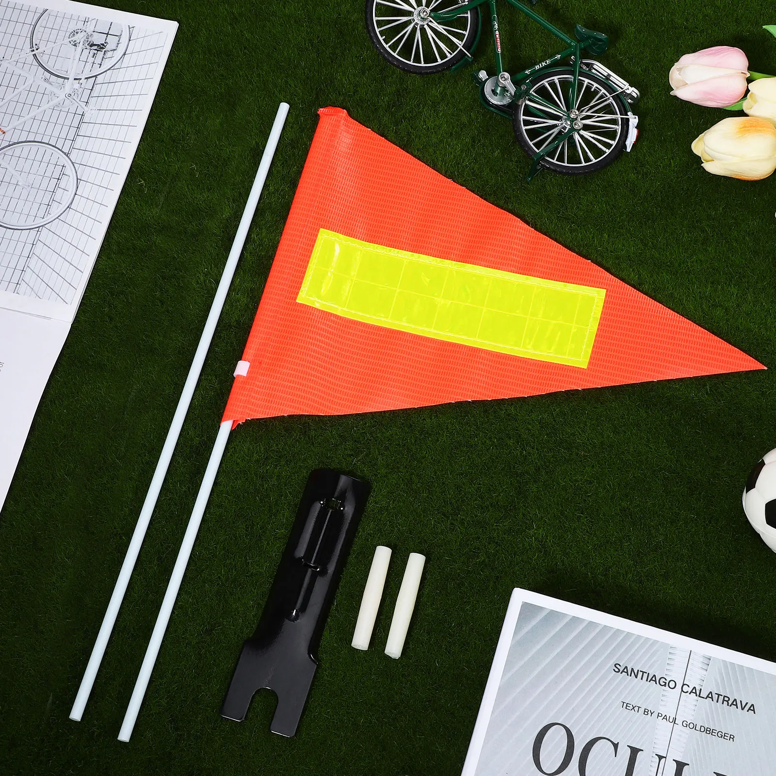 

Reflective Warning Flags Bike Safety Flag Pole Metal Sheets Child Suitable Size Durable PVC High Visibility Outdoor Use Bike
