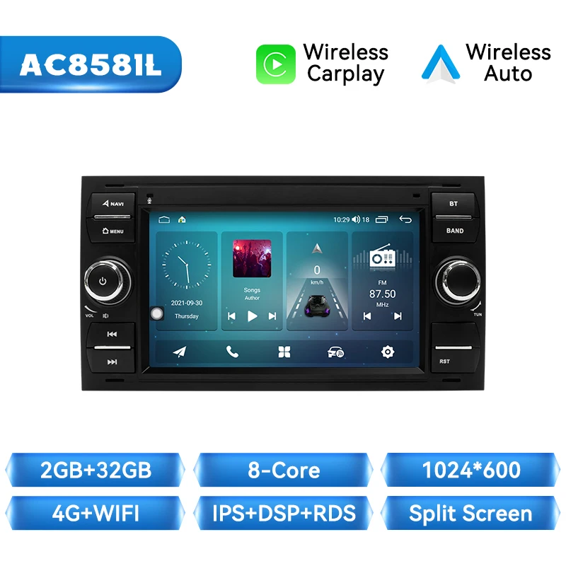 Draadloze Carplay Auto Radio Voor Ford Focus 2 Ford Fiesta Mondeo 4 C-Max S-Max Fusion Transit Kuga Gps 2din Autoradio Gps Dsp