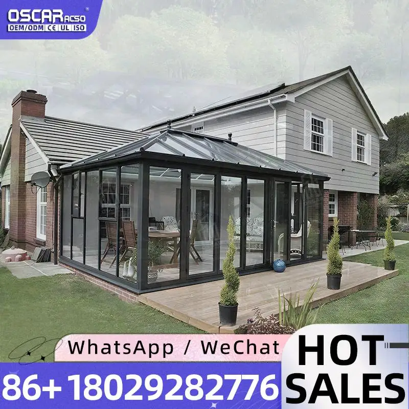 Folding Aluminum Glass Sunroom System LED Customizable Quick Assembly No Foundation US UK Garden Patio Poolside sunroom