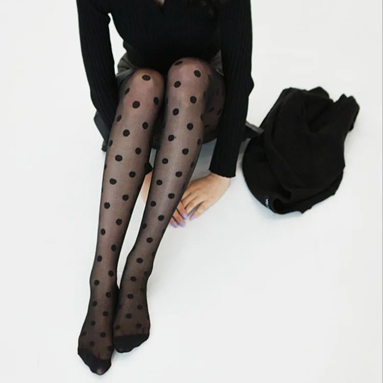 

Korean Style Big Wave Dot Big Dot Transparent Thin Jacquard Black Stockings Pantyhose Little Silk Stockings Black