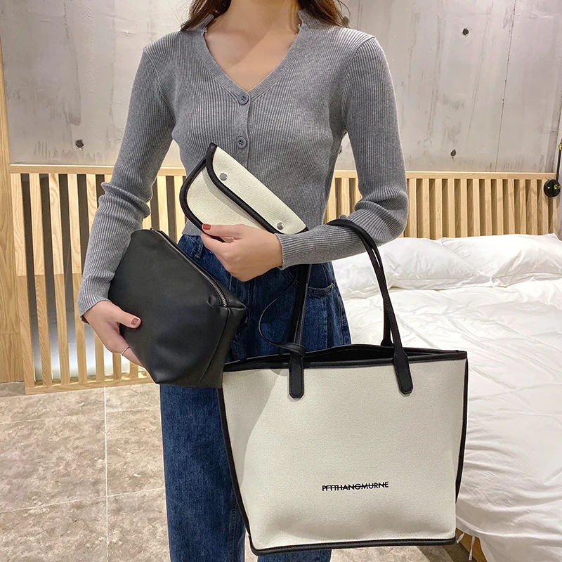 2022 New 3-piece Set Composite Bag Designer High Quality Casual Women Shopper Canvas Tote Bag Female Solid Simple Large Capacity