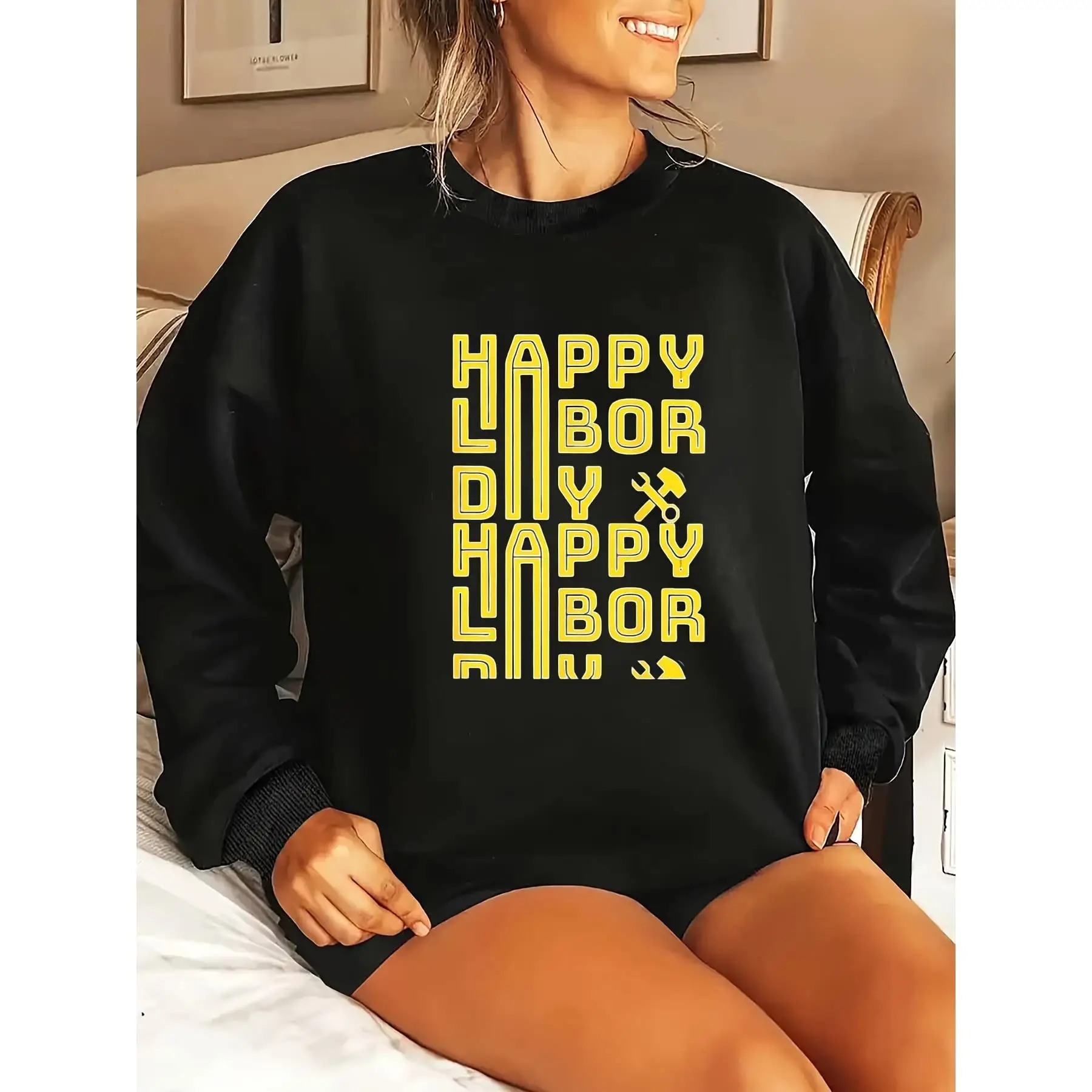 

Women's Happy Labor Day Sweatshirt Creative Tools Print Pullover Fall Worker's Day Funny Graphic Loose Long Sleeve Top