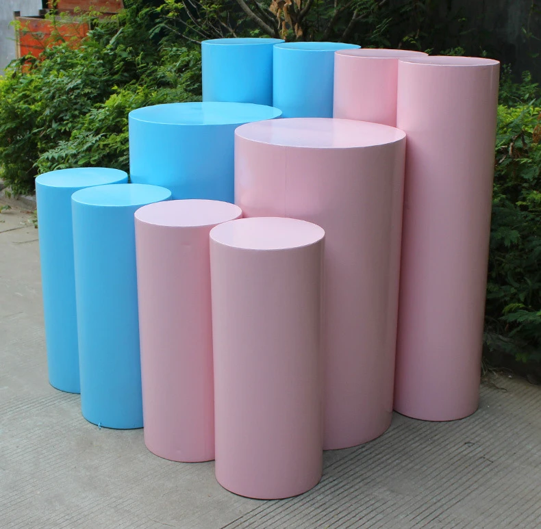 Iron Cylinder Circular Column for Wedding Decoration, Flower Stand Display, Party Cake Pedestal, White and Gold
