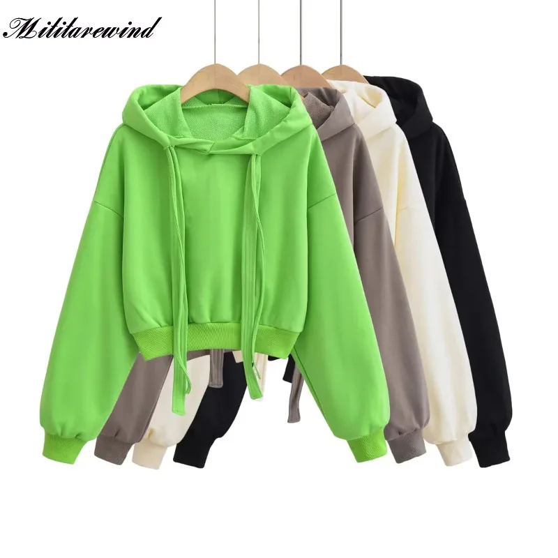 

New Street Style Trendy Double Drawstring Sweater Women's Loose Thin All-match Long-sleeved Top Fashion Solid Color Hoodie