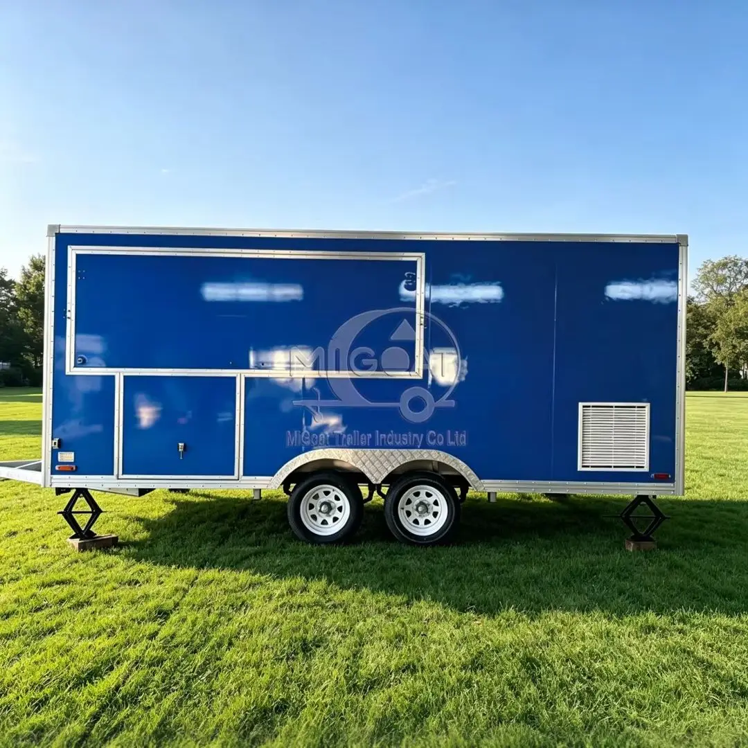 

Blue 2-Axle Mobile Food Trailer Commercial Street Vending Food Truck with Multiple Service Windows for Fast Food