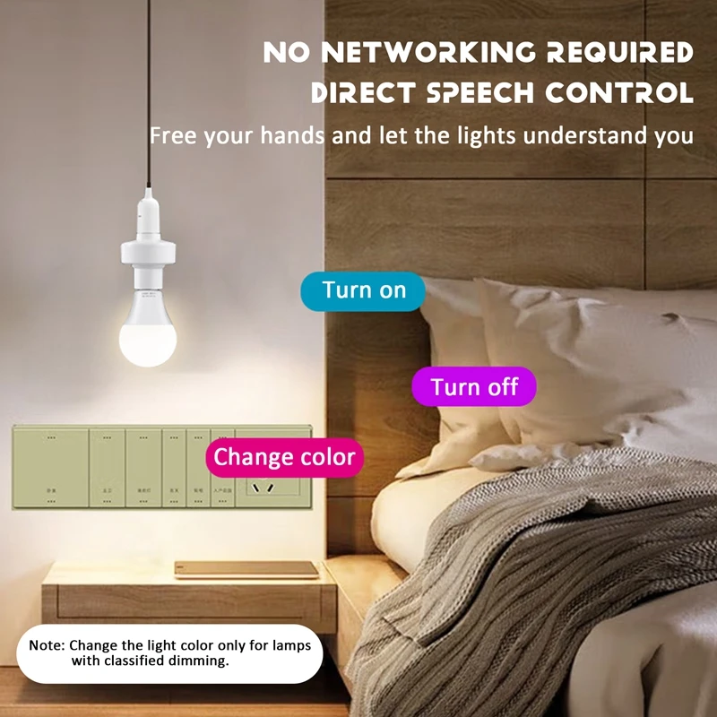 E27 Socket Smart Voice Light Bulbs Adapter  LED Socket E27 Lamp Holder No Networking Required Intelligent Voice Lamp Heads