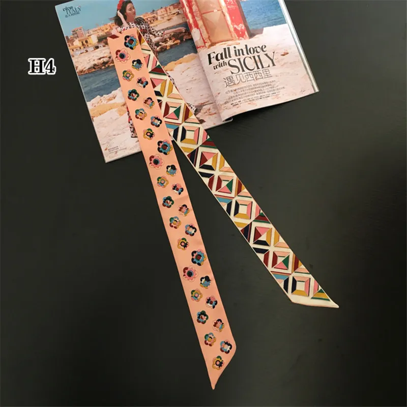 2024 New Brand Scarf Small Skinny Floral Silk Scarf For Women Print Handle Bag Ribbons Fashion Head Scarf Long Scarves