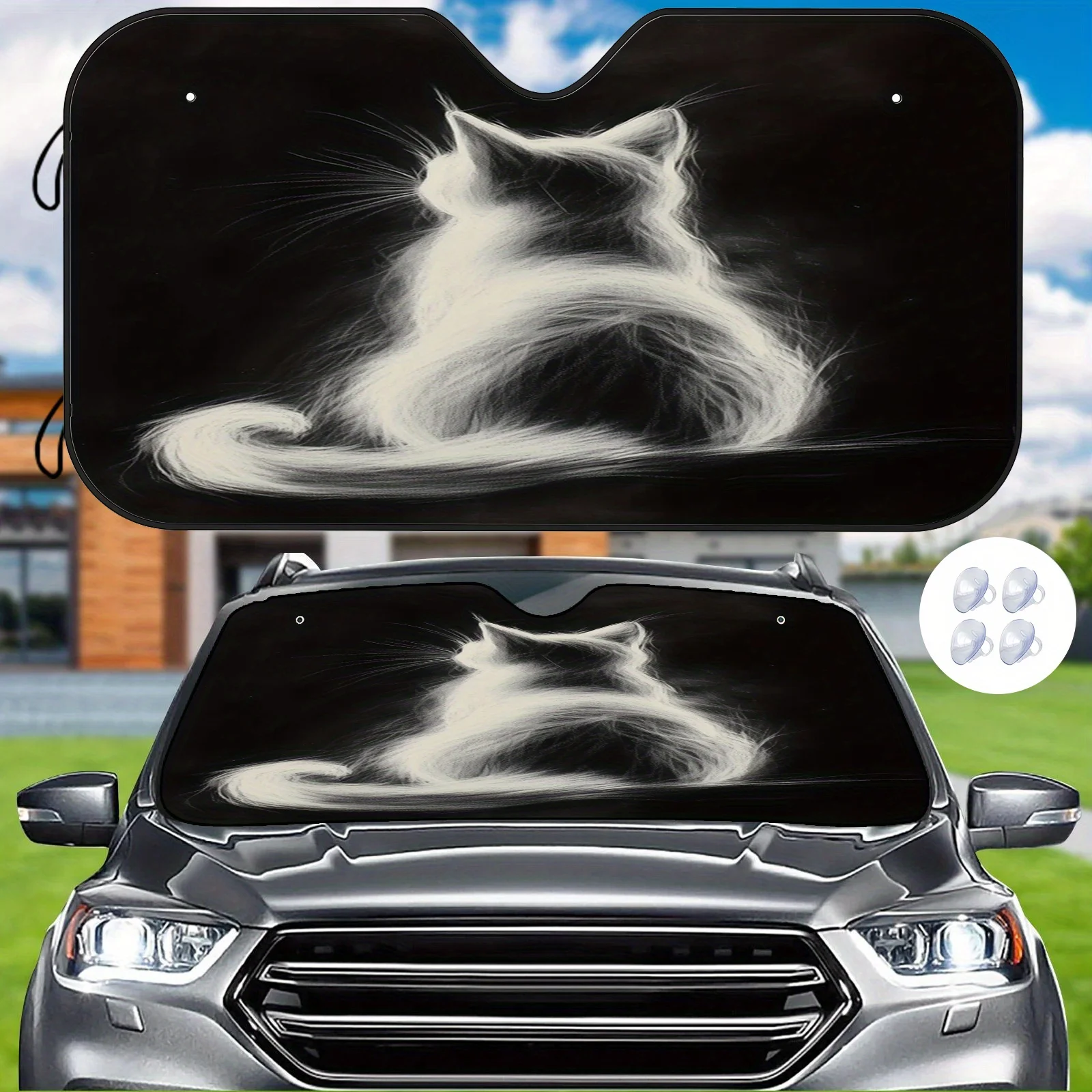 

A Black And Silhouette Sunshade For Cars, Providing Heat Insulation And Sun Protection, Creating A Cozy Atmosphere Inside The Ve