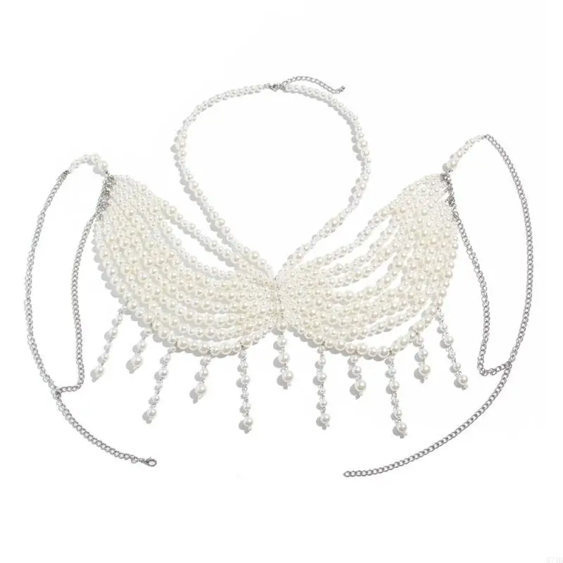 

Portable Handmade Pearls Body Chain Adjustable Bra Jewelry Accessory for Confident Stylish Outfits Daily Casual Wear