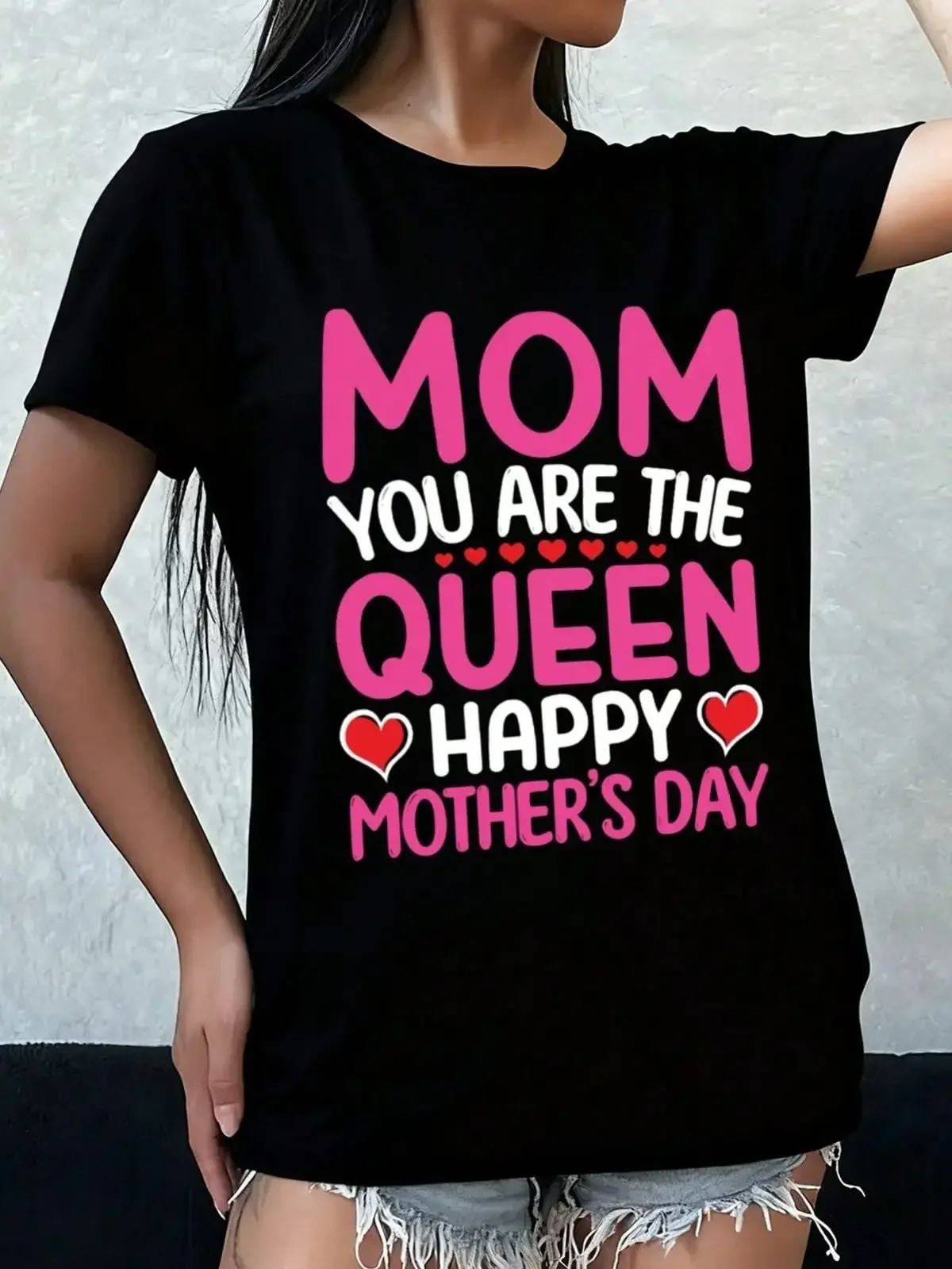 Queen Mom Happy Mother's Day Tee Women's Round Neck T-Shirt Black Limited Edition Graphic All-Season Top, Stylish And Y Look, Durable Comfortable Loose T-Shirt T Shirts For Summer Fall Easter Gift,Breathable And Comfortable Short-Sleeved Round-Neck Top
