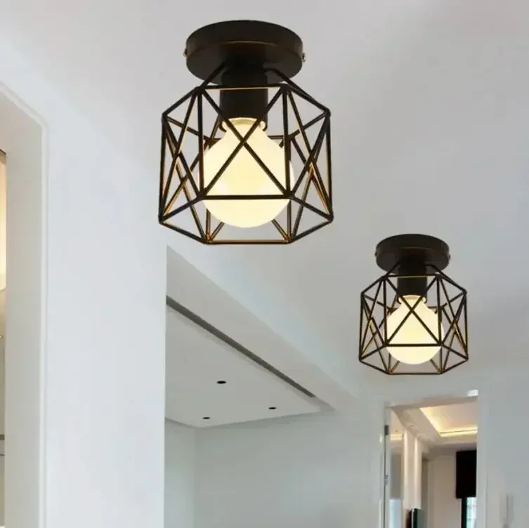 

Wrought Iron Ceiling Light LED Lamp Corridor Entrance Foyer Balcony Fitting Bedroom Lamps Room Black Aisle Lighting