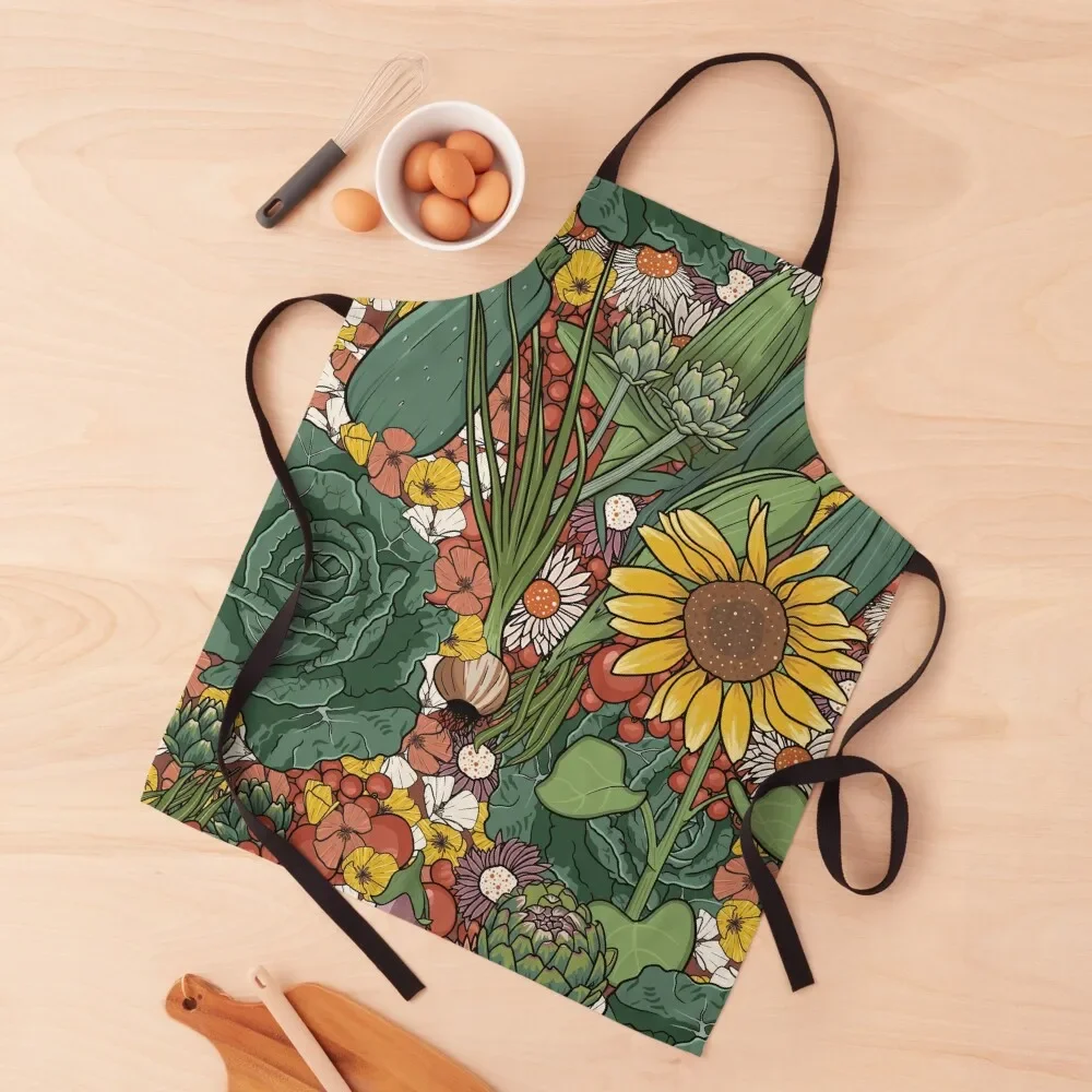 

Veggie Patch Illustration Apron innovative kitchen and home items barber uniform Apron