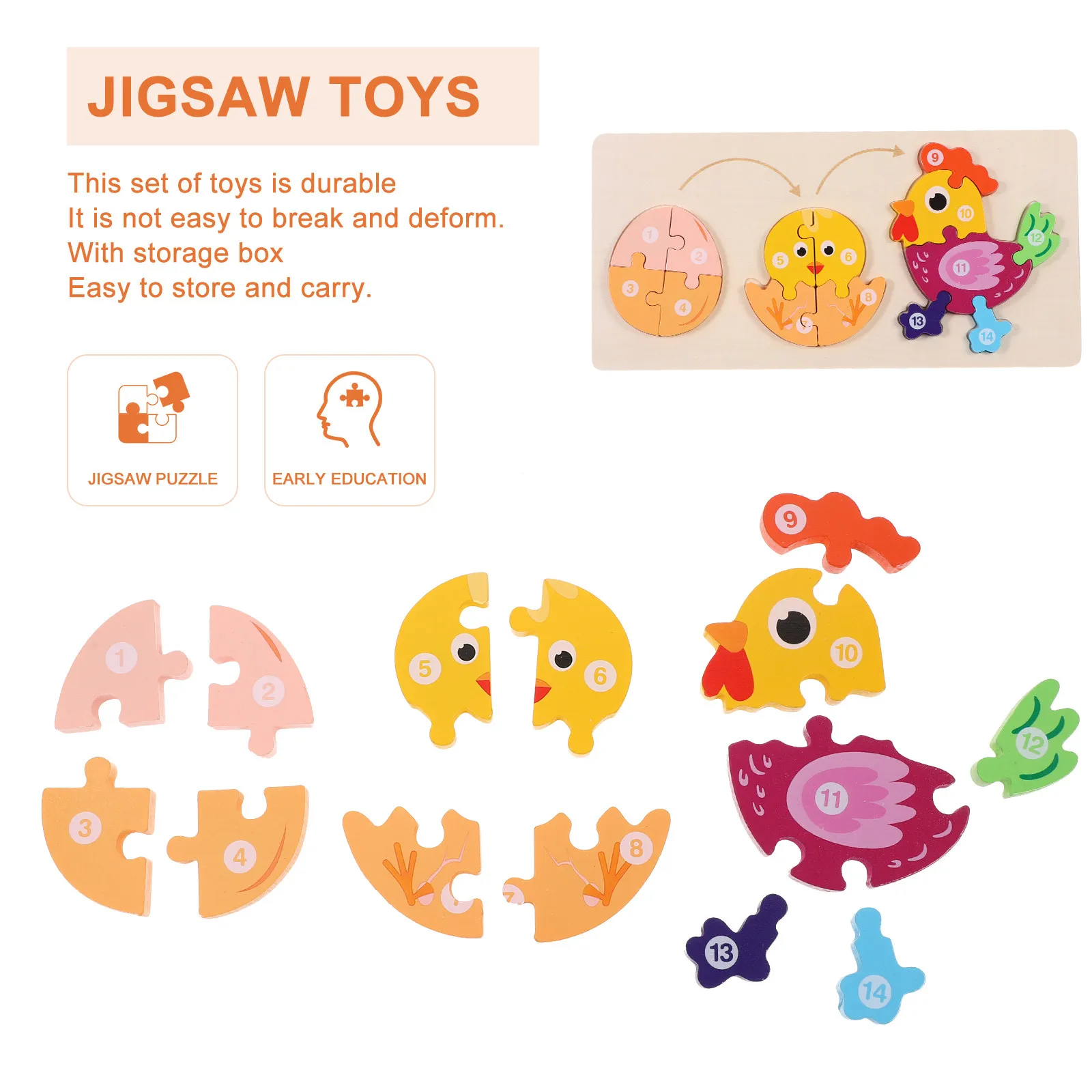 Wooden Rooster Growth Puzzle for Kids – Educational Jigsaw Learning Toy for Early Childhood Cognitive Development