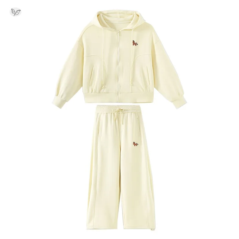 

Girls' Sportswear Spring New Style Medium and Older Kids Cute Pony Embroidered Hooded Sweatshirt Tops Pants Two Piece Outfit Set