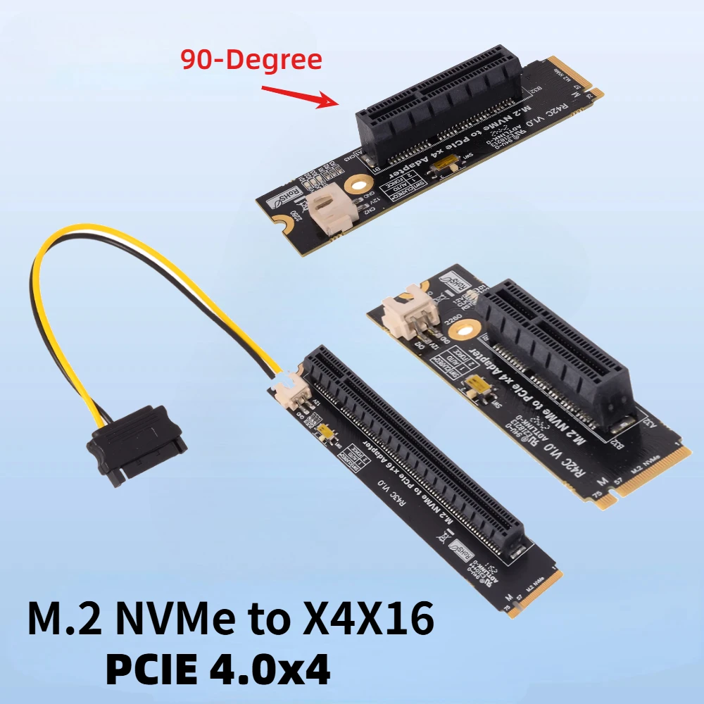 Expansion Card PCIe 4.0 x4 M.2 Key-M To PCI-E X4 X16 Riser Adapter Card PCB Board 12V Power Cable For NVMe M.2 22110 2280 M2 SSD