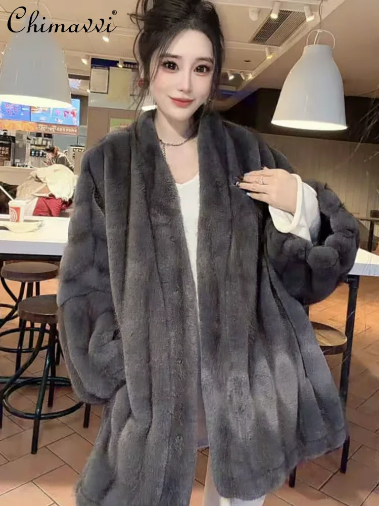 Manteau de fourrure écologique pour femme, mi-long, ample, fausse fourrure de vison, légère, de luxe, élégante et chaude, nouvelle mode hiver 2025