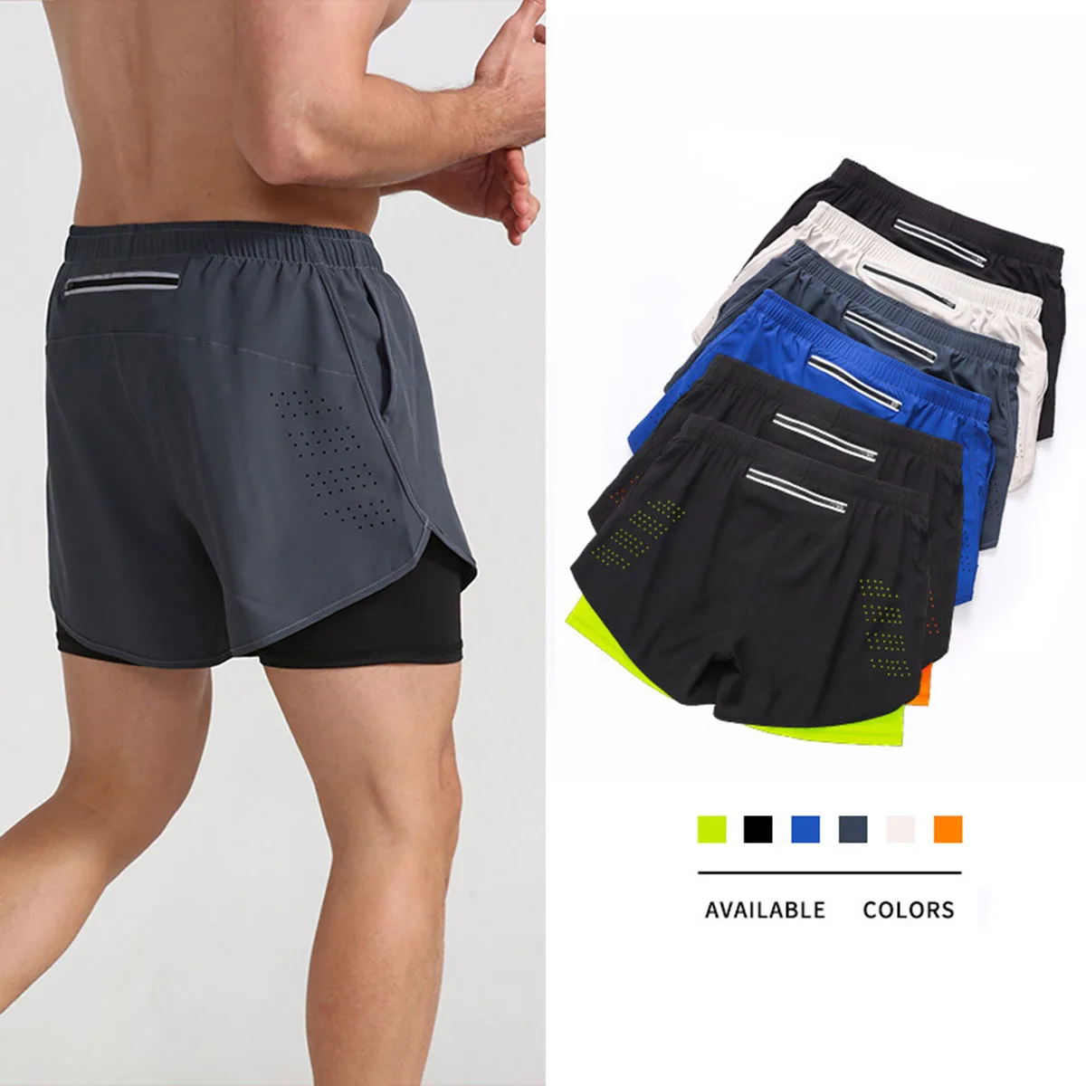 New Men's Fitness Training Shorts Summer 2 In 1 Quick Dry Gym Beach Running Double-deck Shorts Outdoor Sportswear Men shorts
