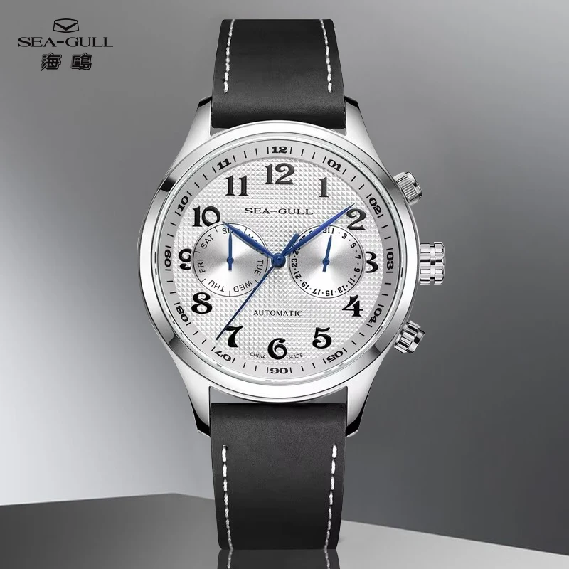 Seagull Automatic Mechanical Men's Watch ST2502 Movement Dual Calendar Time Zone Watch 50M Waterproof Sapphire Glass Watch 6063