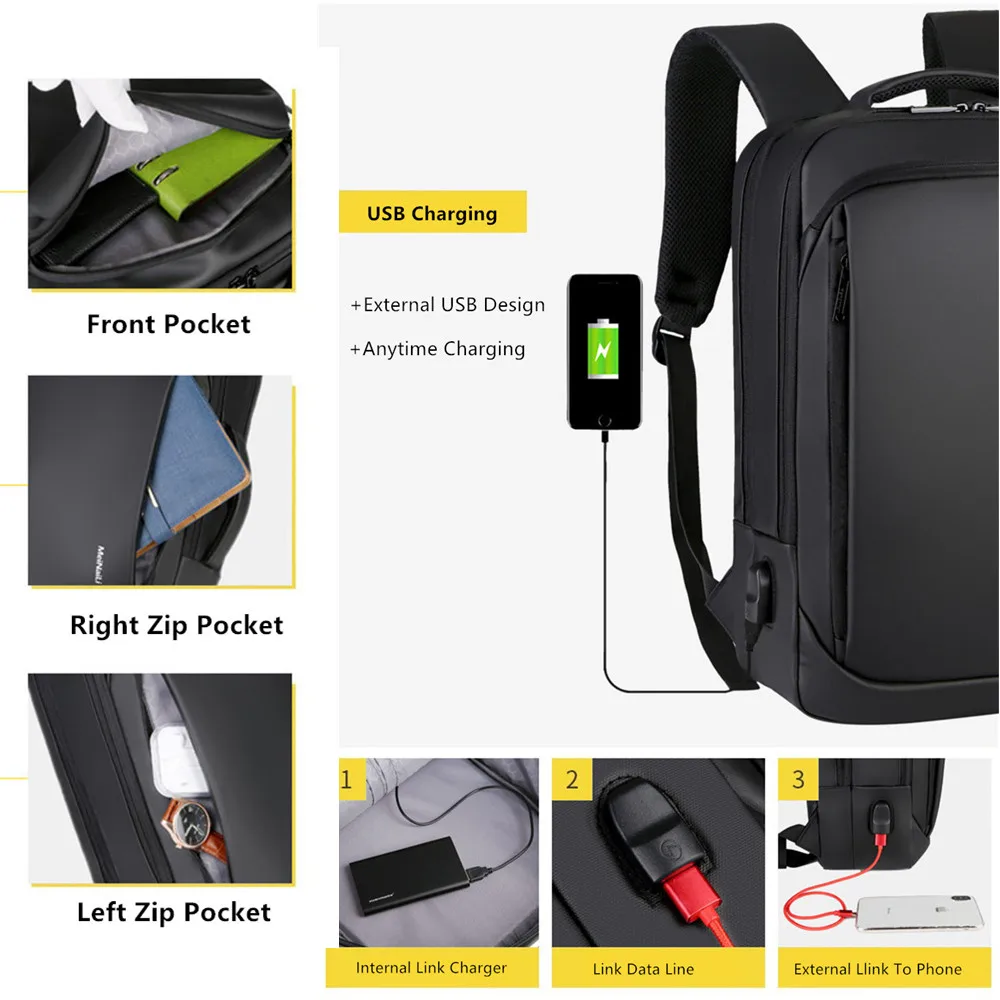 JEEP BULUO Backpack USB Charging High Quality Waterproof Men Laptop Backpack Luxury Brand Designer School Bag Business 15 Inch