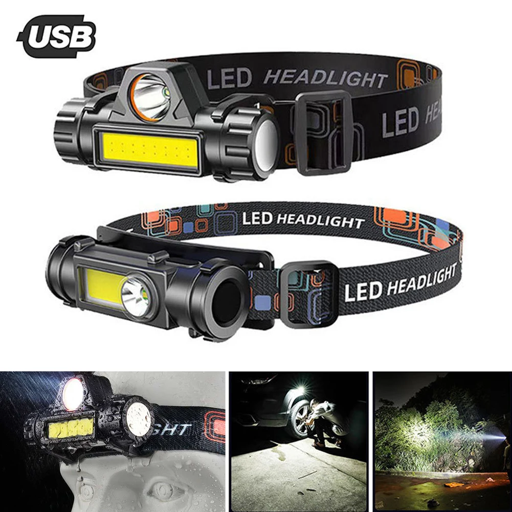 Super Bright LED Headlamp Rechargeable Waterproof Flashlight With XPE COB Beads And Tail Magnet Dual Light Sources Work Light