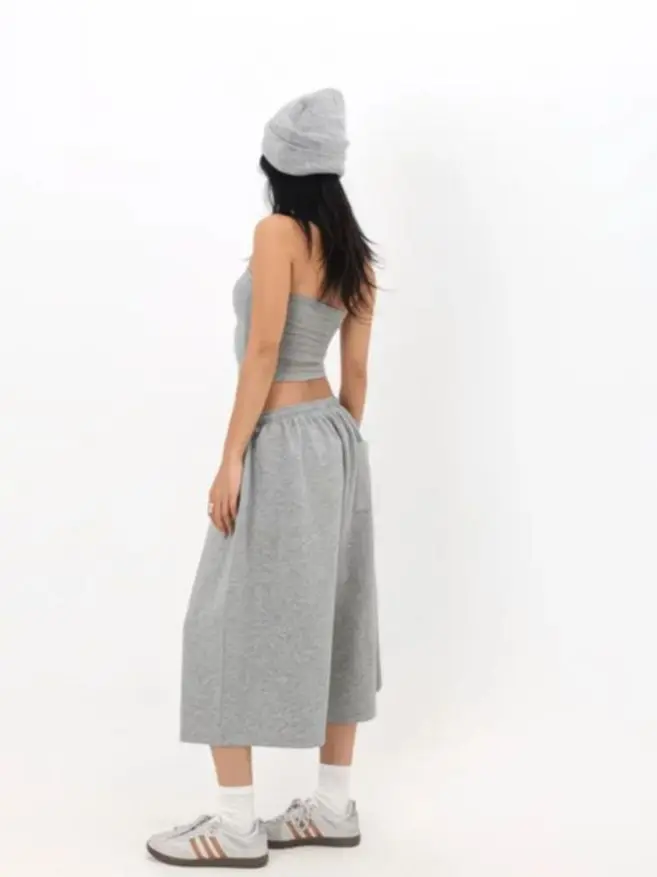 High Waist Loose Casual Pants Women's Comfortable Drawstring Sweatpants Lazy Relaxing Style Seven-Foot Length Straight Leg