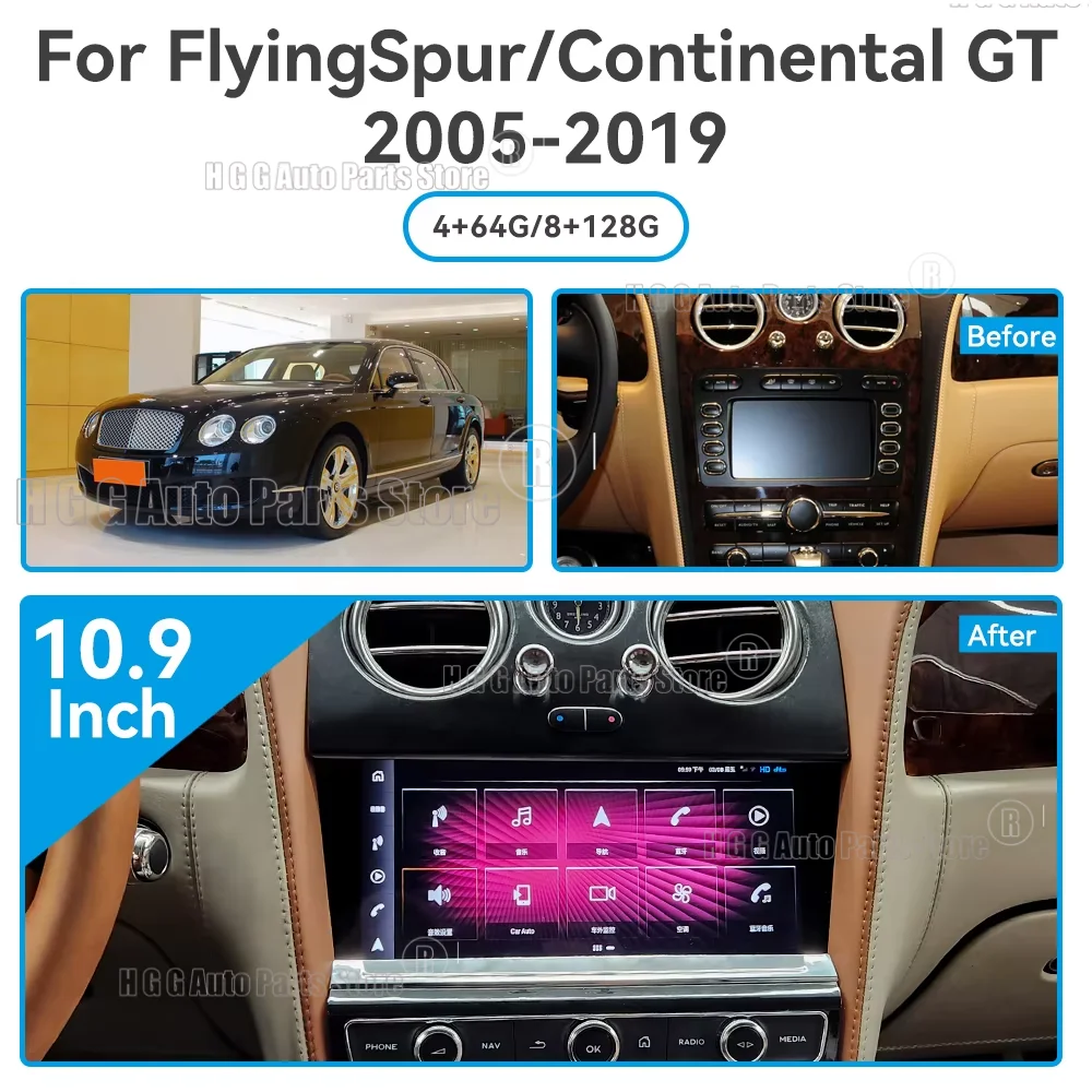 New 2024 Style Android 13 Car Radio Screen For Bentley Flying Spur Continental GT 2005-2019 GPS Navi Recorder Multimedia Unit