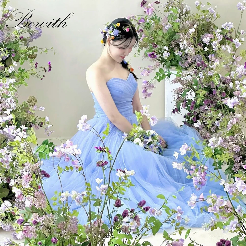 

Bowith Blue Korean Wedding Dresses 2025 Bridal Gown Strapless A-Line Soft Tulle Wedding Snap Dresses Corset Reception Dress