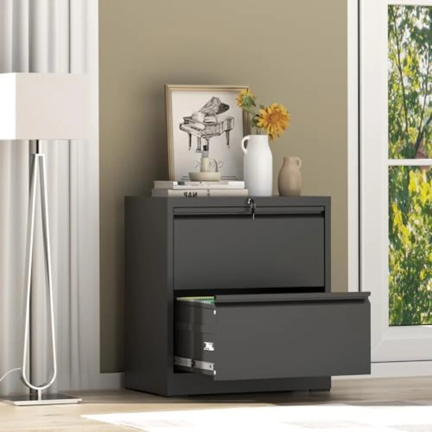 2 Drawer File Cabinet with Lock,Metal Lateral File Cabinets for Home Office,Steel Wide Filing Organization Storage