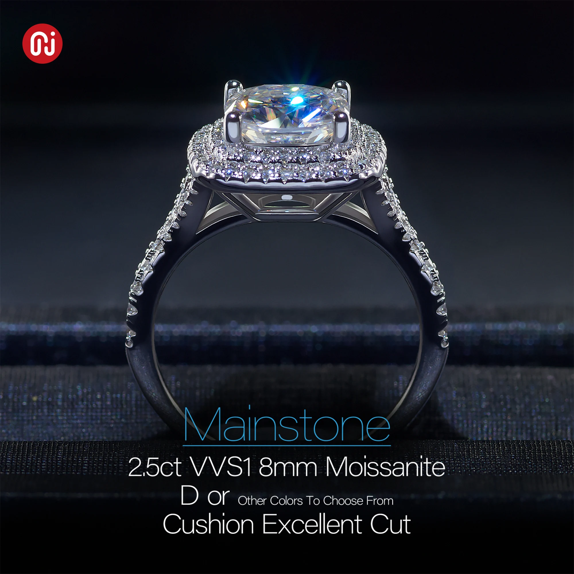 GIGAJEWE 2.5ct D اللون وسادة 18K الذهب الأبيض مطلي 925 الفضة مويسانيتي رائع خاتم الخطوبة مخلب إعداد فتاة النساء هدية