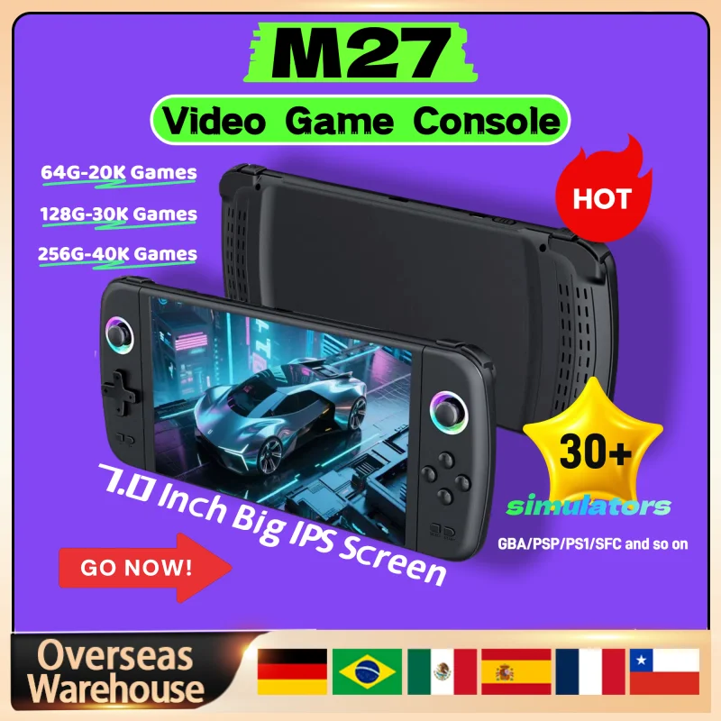 

M27 Handheld Game Console 7-Inch IPS Screen Linux Emuelec Joystick Retro Video Game Console Player PSP RGB PS1 SFC Games Gifts