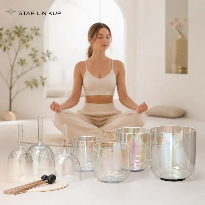 STAR LIN KUP 7 Piece Solfeggio Singing Bowl Set with Handles and Mallets Chakra Healing Meditation Sound Therapy Kit Includes