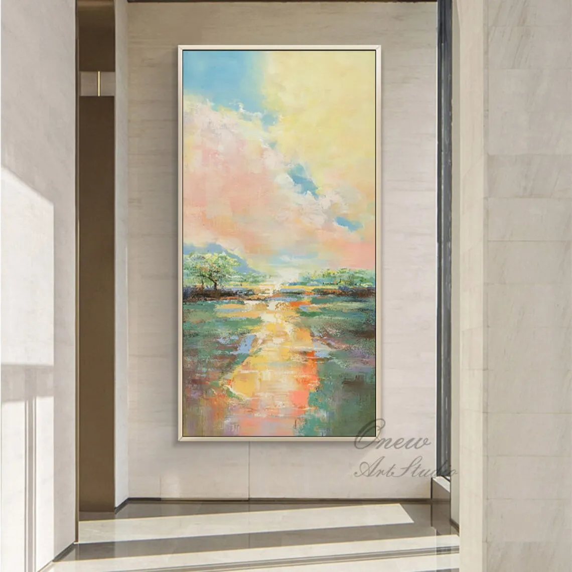 

Large Abstract Landscape Handmade Painting on Canvas Colorful Clouds Canvas Modern Nature Wall Art for Living Room Home Decor