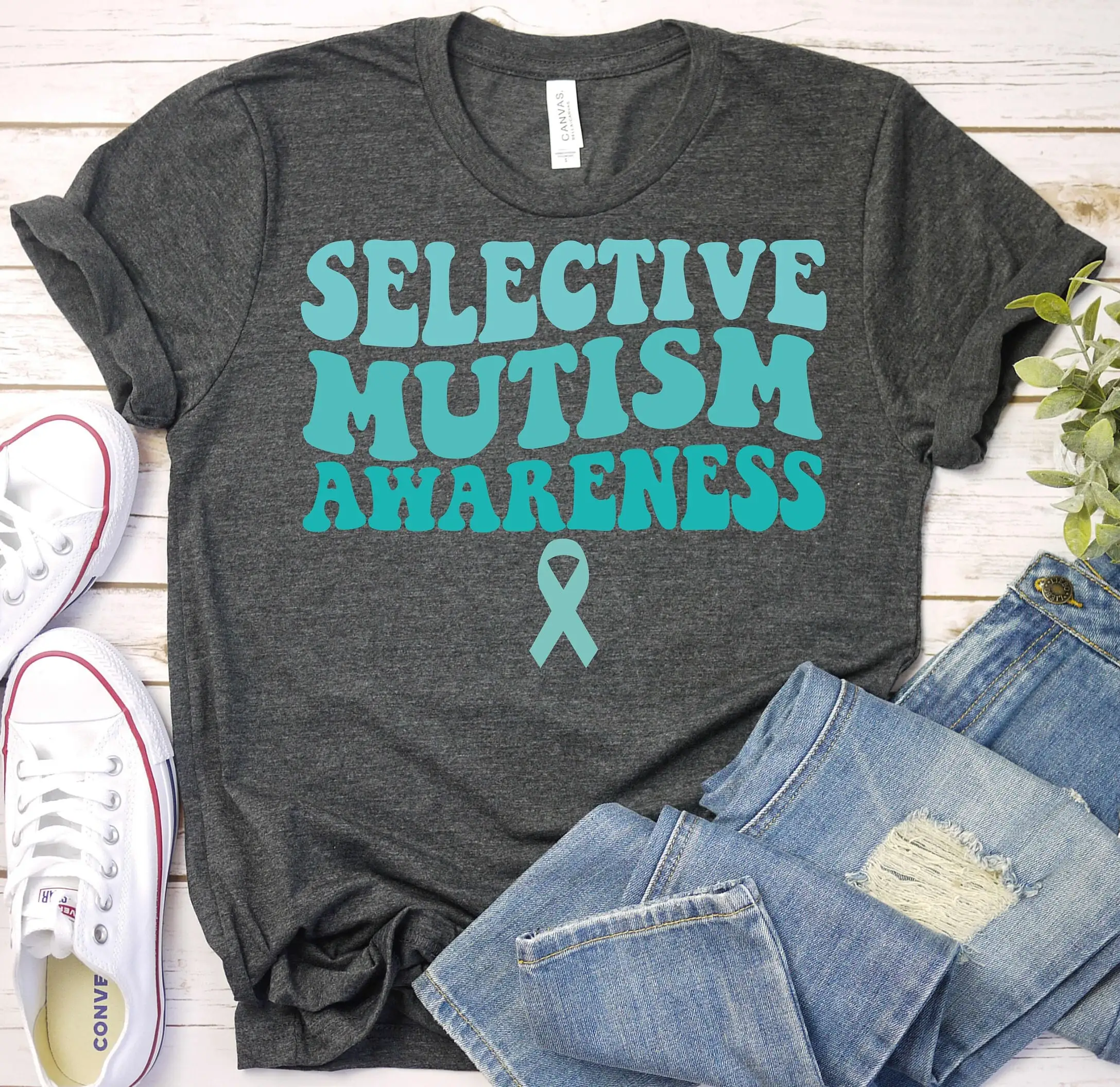 Selective Mutism Awareness T Shirt Retro Teal Ribbon Mother Childhood Social Anxiety