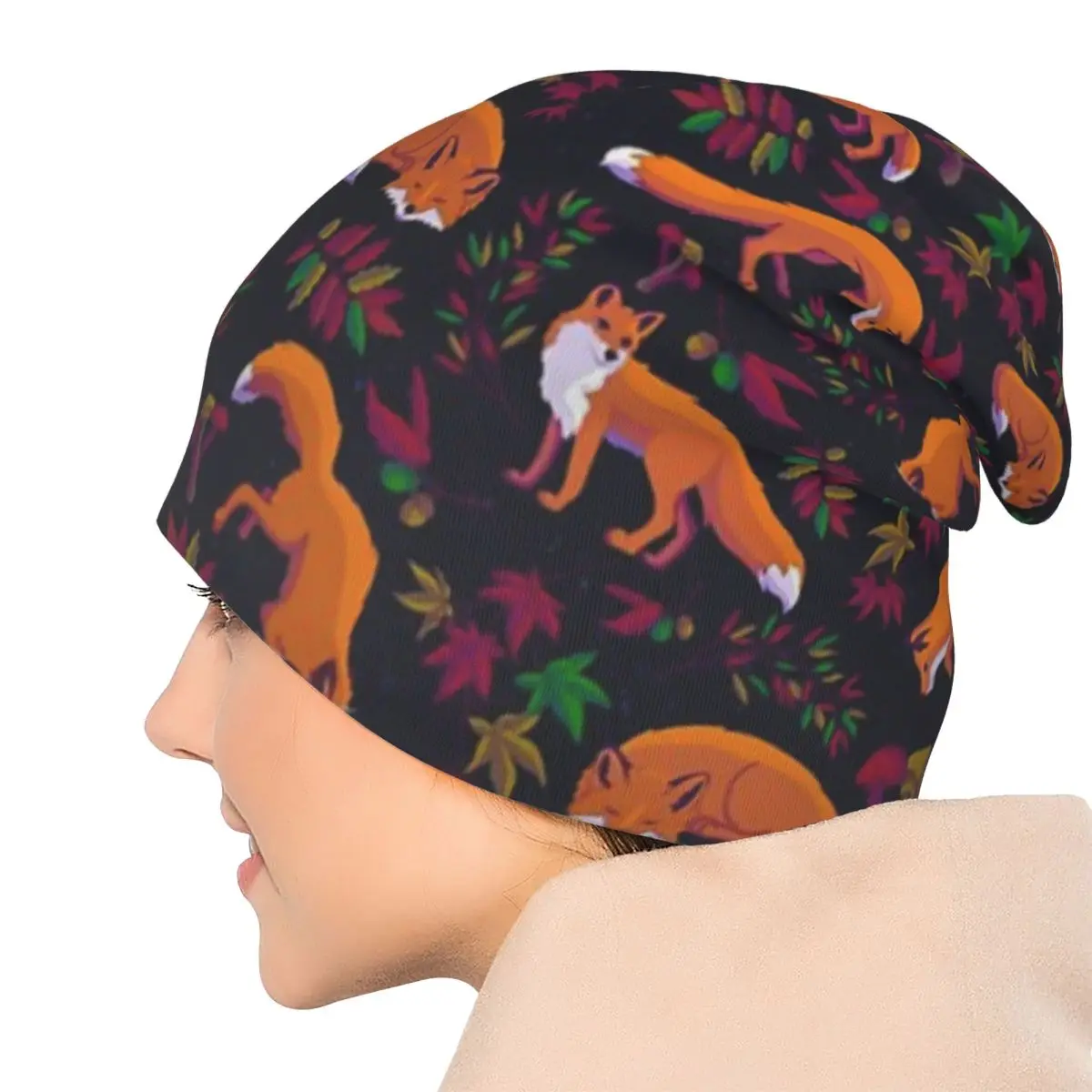 Forest Fox Skullies Beanies Hats Warm Autumn Winter Outdoor Cap Knitted Bonnet Caps for Unisex Adult
