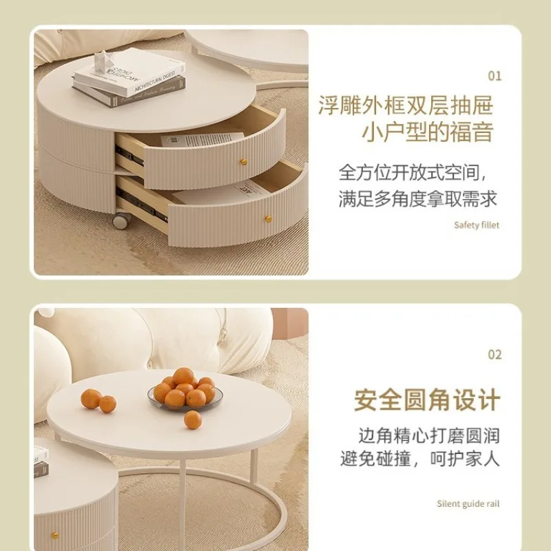 طاولة قهوة كريمية للرياح، شقة صغيرة فاخرة، بلاطة صخرية مستديرة، غرفة معيشة منزلية مع أدراج، طاولة قهوة قابلة للإزالة