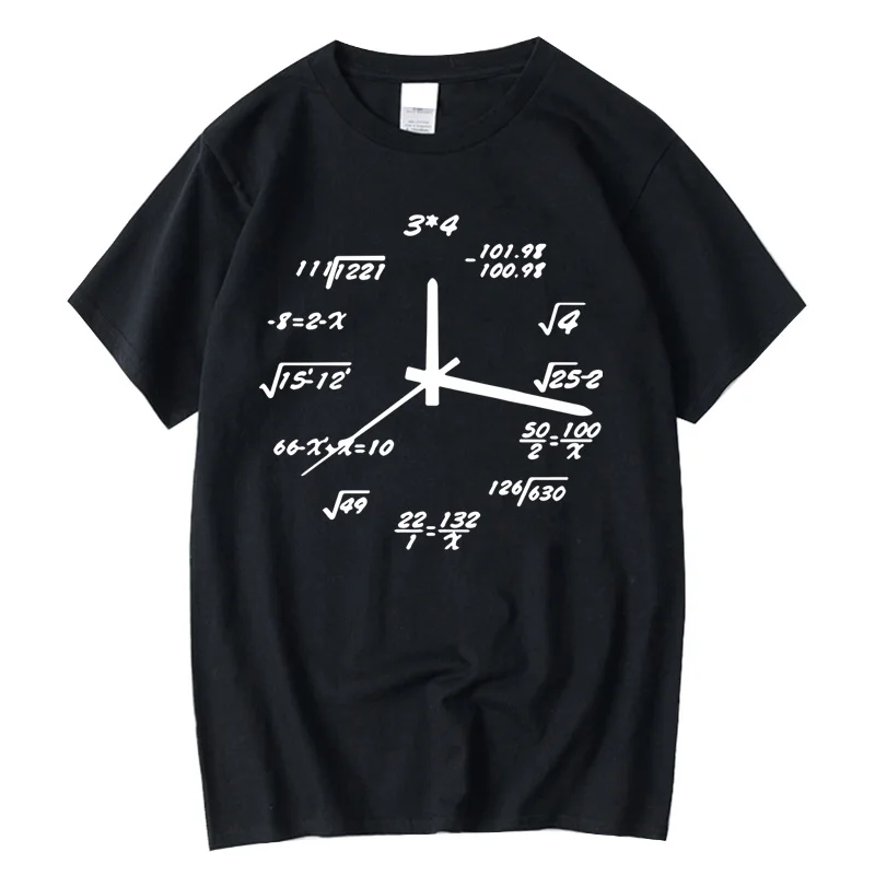 Men's T-shirt 100% Cotton Casual Funny Math Clock Print Summer Loose O-neck T Shirt for Men Short Sleeve T-shirt Male Tops