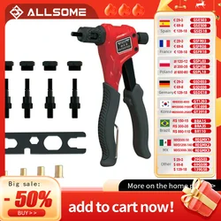 ALLSOME-Mão Rivet Nut Gun Kit com Mandris, Facilmente Manipulação Riveting Gun com Metric Nose Pieces, M3, M4, M5, M6