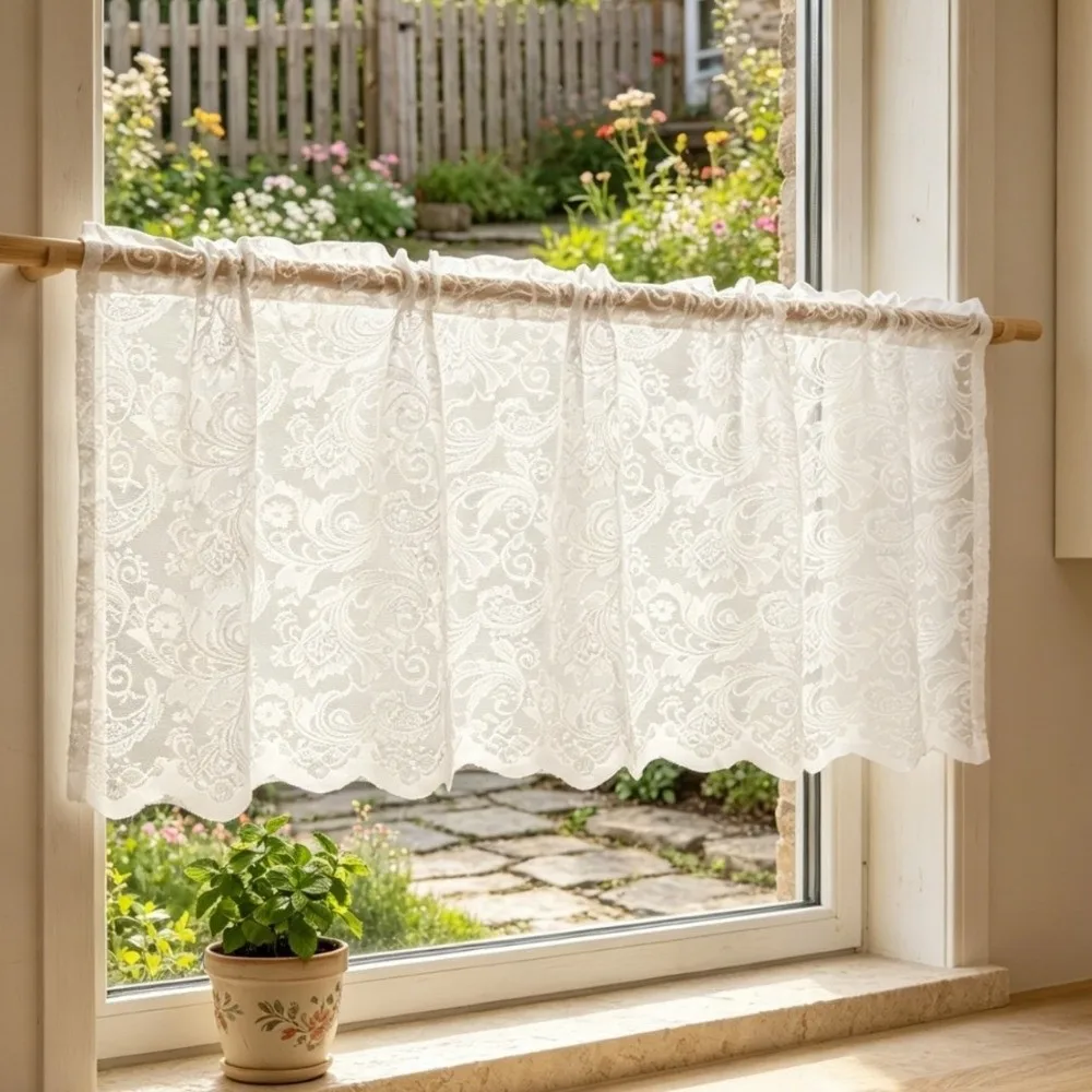 New Privacy Cover Short Curtain Vintage Breathable Lace Curtain Dustproof Kitchen Cafe Curtain Cabinet