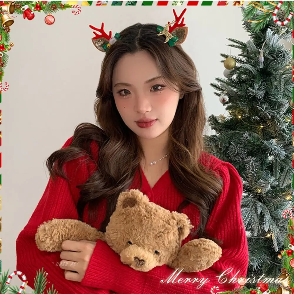 Merry Christmas Decor คริสต์มาส Elk Hairpin Bowknot เลื่อมเด็กกวาง Antler ผมคลิป Star เกาหลีอุปกรณ์เสริมผม