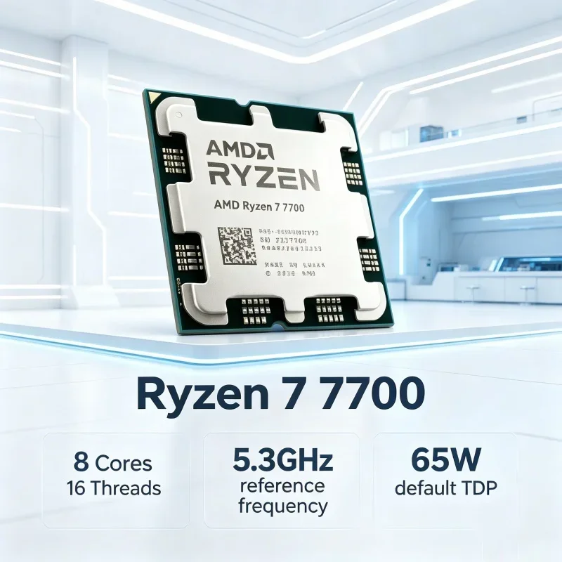 AMD R7 7700 Ryzen 7 7700 Budget AM5 Gaming CPU 8 Core 16 Thread 5.3GHz DDR5 Support New Tray No Fan for DIY PC Build