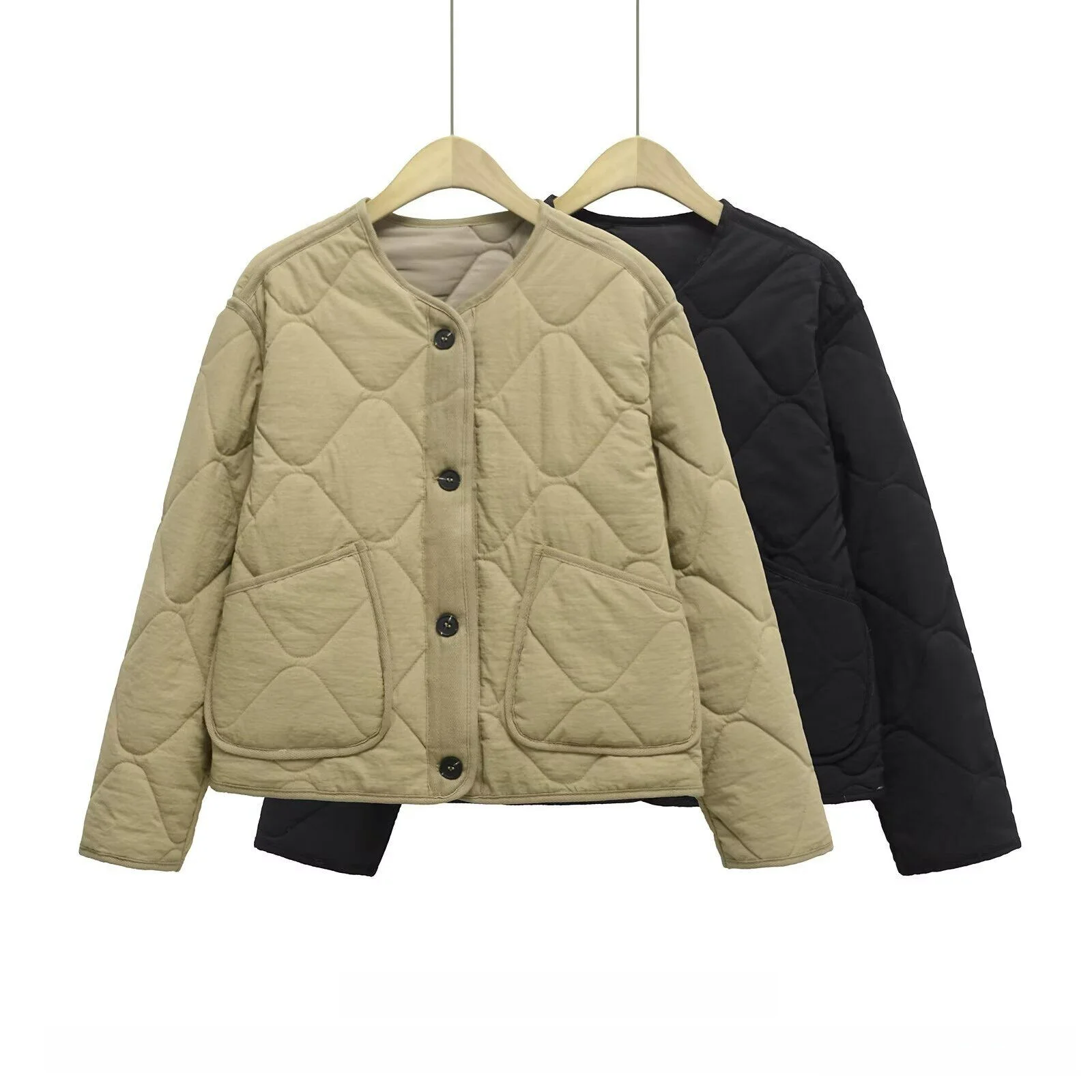 Autumn Winter New Style Women's Jacket Lightweight Cotton Coat with Diamond Pattern Pocket Casual Fashion Ladies' Wear